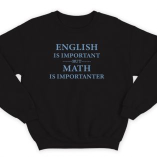 Прикольный свитшот с надписью "English is important but math is importanter"